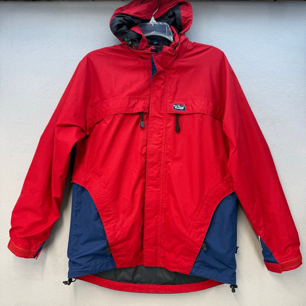 Gill Nottingham England Rain Jacket Men's M Red Blue Raincoat Durable EUC